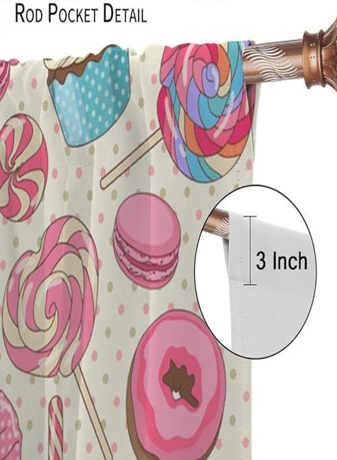 KANEPE Candy Curtain for Kids Decor, Yummy Lollipop Candy Macaroon Cupcake and on Polka Dots Pattern Window Treatments, Rod Pocket Thermal Insulation Drapes for Bedroom Living Room, 42" W X 45" L - Image 4
